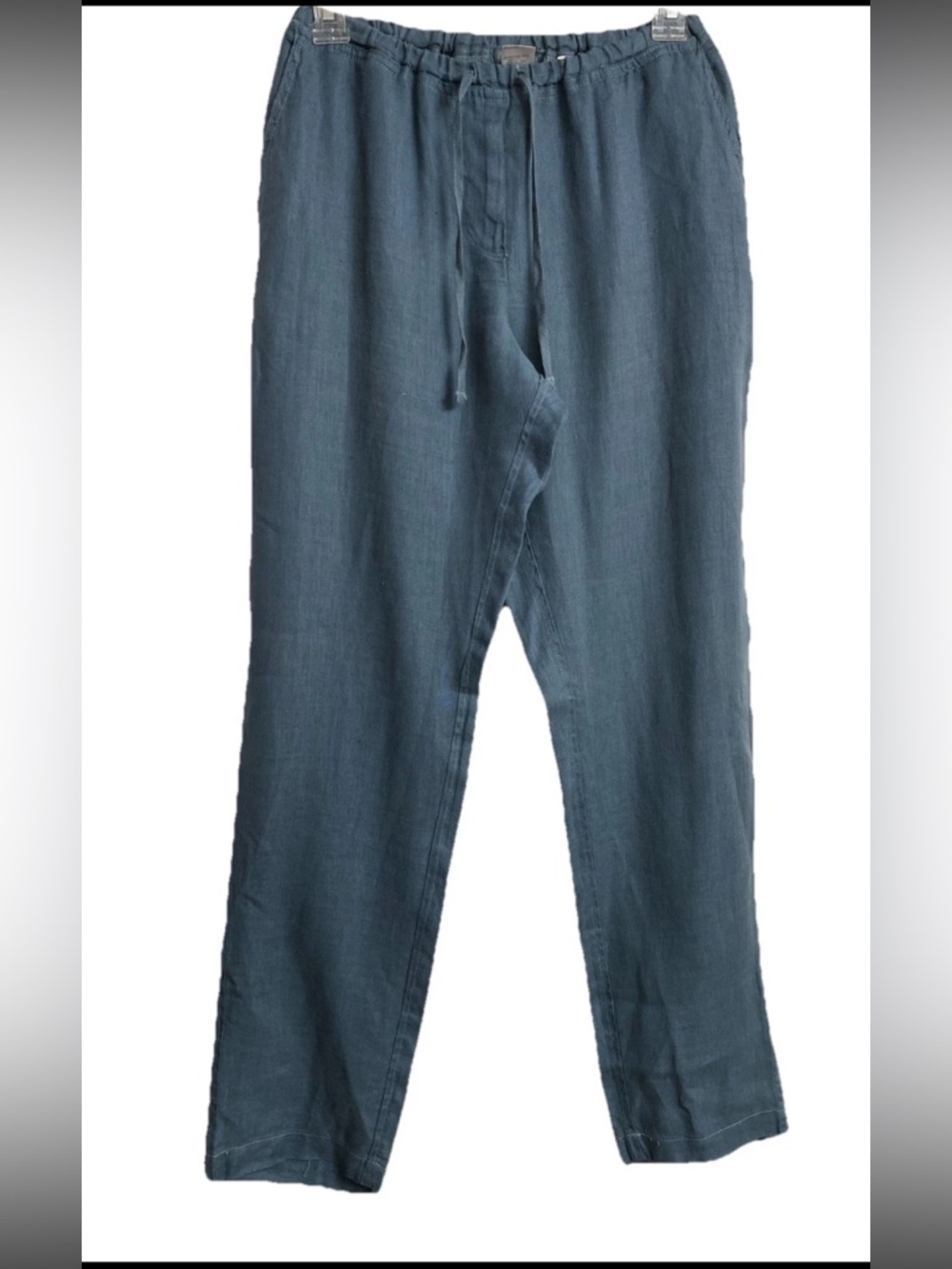 CP SHADES BLUE GREEN 100% LINEN DRAWSTRING POCKET STRAIGHT ANKLE BEACH PANTS S